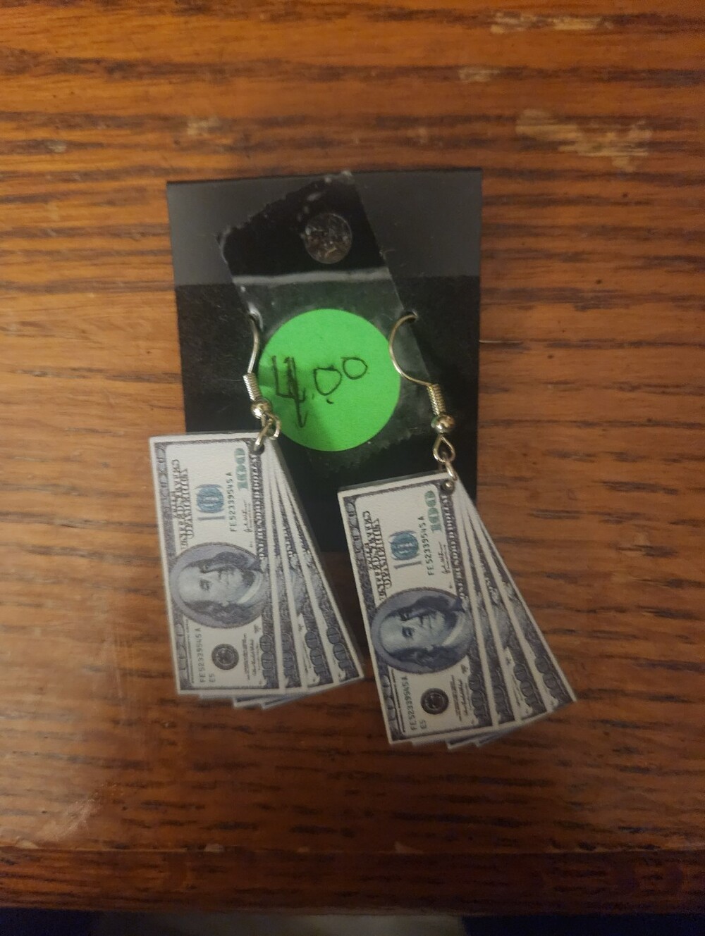 Money Print Dangle Earrings - Black and White